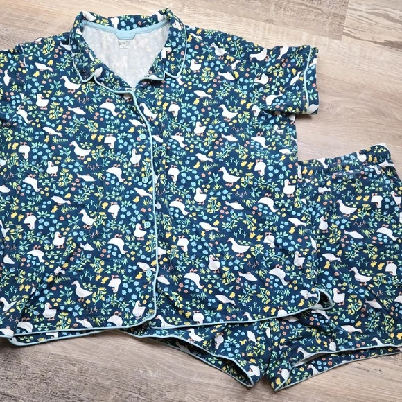Duluth Trading Women's XL Cotton Knit Printmaker Pj Pajama Set Shorts Top Duck - Picture 1 of 6